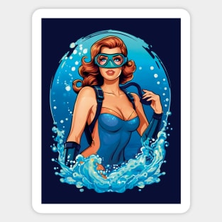 Vintage Graphic Design Female Scuba Diver Sticker